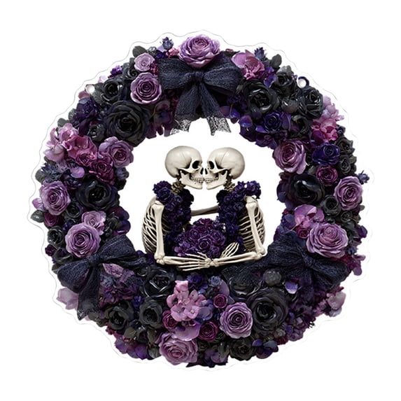 Tunhigl Halloween Pumpkin Skull Wreath Decor - Weatherproof Acrylic Skeleton Hanging Ornament for Front Door Porch Window Outdoor Indoor Reusable Durable Party Decor
