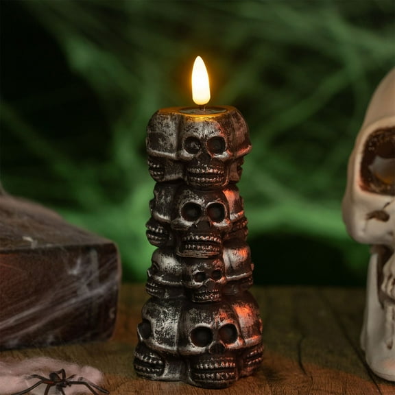 Tunhigl Halloween Skull Nightlight - LED Vintage Gothic Decor with Removable Battery, Perfect for Home Party Festive Atmospheres and Gift Giving Silver