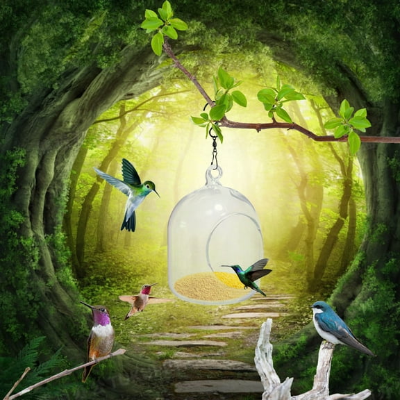 Tunhigl Hand Blown Glass Hummingbird Feeder Leak Proof Easy Clean Wide Mouth Outdoor Bird Feeder for Garden Backyard Hanging Gift for Nature Lovers Year Round
