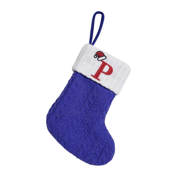 Tunhigl Handcrafted Knitted Christmas Stocking for Kids - Personalized Embroidered Letter Holiday Gift Bag with Candy for Fireplace and Tree Decor Navy Blue
