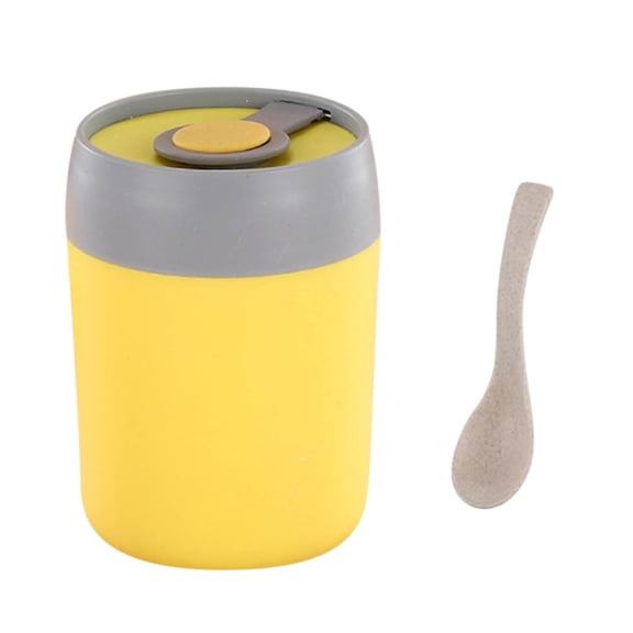 Tunhigl Insulated Travel Mug with Spoon - 17oz Portable Microwave Safe Soup Cup for Students & Office - Stainless Steel Thermal Handheld Breakfast Cup for Drinks, Oatmeal & Cereal Yellow