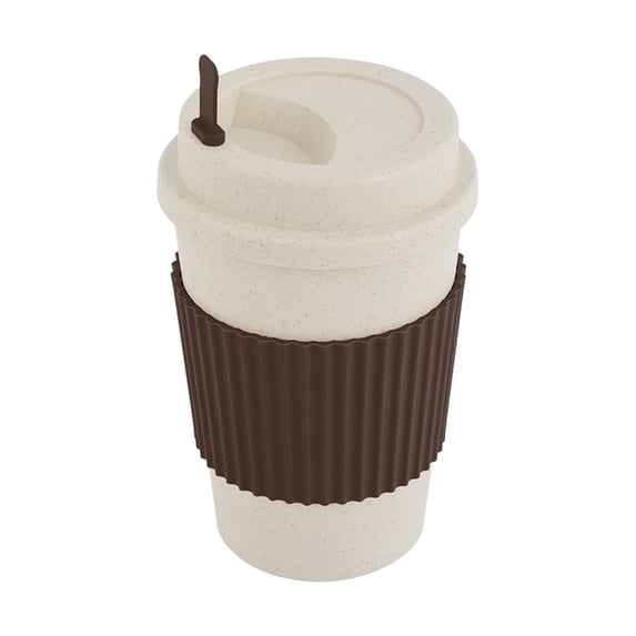 Tunhigl Insulated Wheat Straw Coffee Cup | Leak-Proof Reusable Mug with Lid and Stirring Stick for Hot Drinks, Outdoor and Travel Use Gray