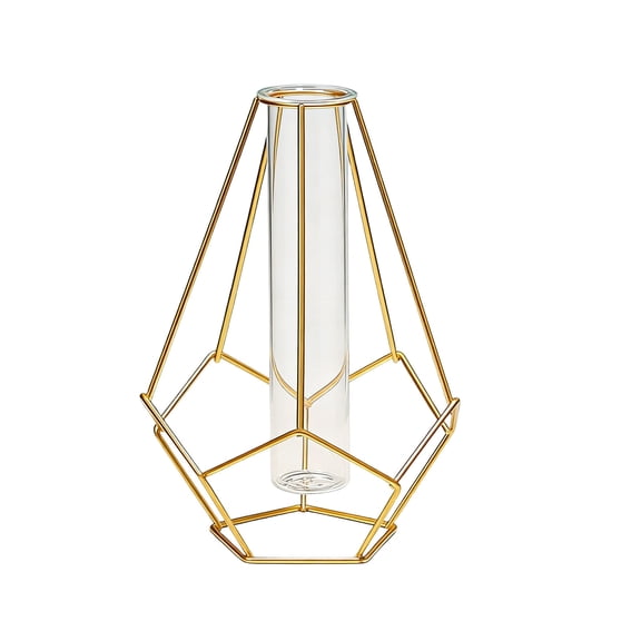 Tunhigl Iron Vase, Hydroponic Wine Bottle Ornament for Living Room Desktop Home Decor, Gold