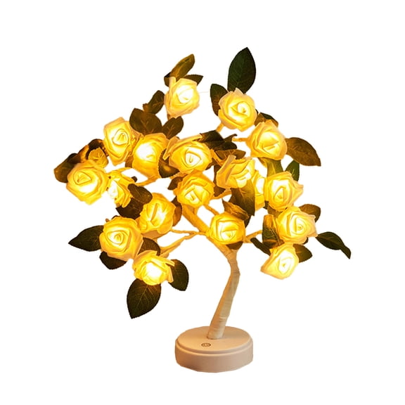 Tunhigl LED Rose Flower Lamp, Decorative Desktop Bonsai Light with USB and Battery Power, Ambient Night Lamp for Home and Office Decor Yellow