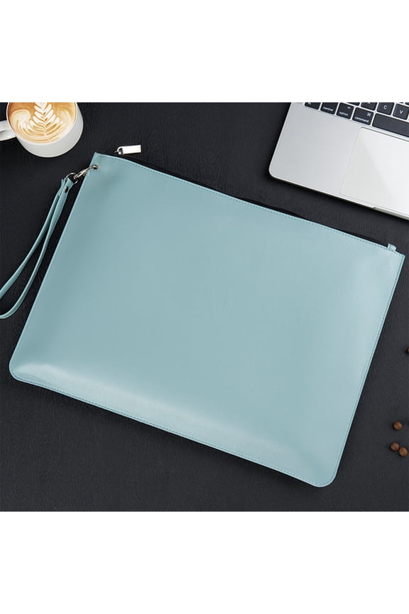 Leather Document Bag for Business Professionals – Waterproof Office Briefcase for Meetings Commuting Travel A4 File Folder Blue