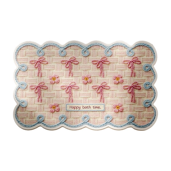 Tunhigl Linen Woven Printed Absorbent Bath Mat 23.6×15.7 Inch, Non-Slip Breathable Washable Neutral Rug for Bathroom, Bathtub, Entryway & Kitchen