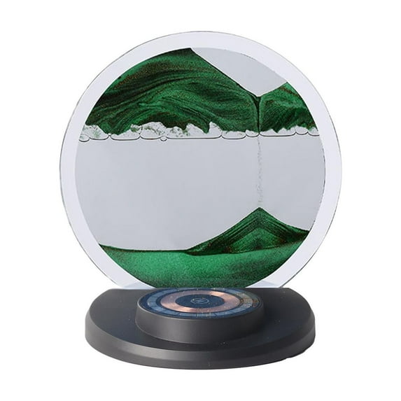 Tunhigl Magnetic Wireless Charging Quicksand Table Lamp with RGB Colorful Ambient Lighting - Decorative Multi-Color Sand Art Night Light for Living Room and Bedside (10ML) Green