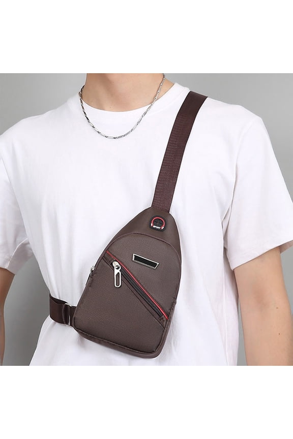 Men's Lightweight Waterproof Crossbody Bag - Durable Sling Chest Pack, Water-Resistant, Headphone Port, Anti-Theft Pocket, Adjustable Strap, Travel Hiking Gym Work Use Brown