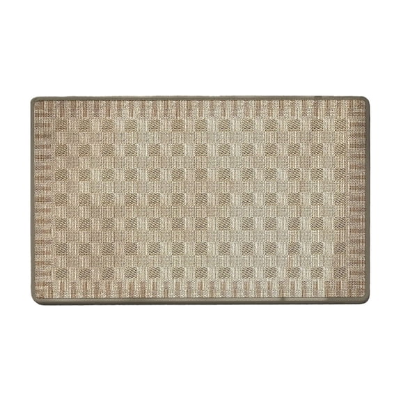 Tunhigl Minimalist Linen Weave Pattern Flocked Bath Mat 16×24 Inch, Non-Slip Machine Washable Neutral Tone Water Absorbent Floor Rug for Shower Bathtub Entryway