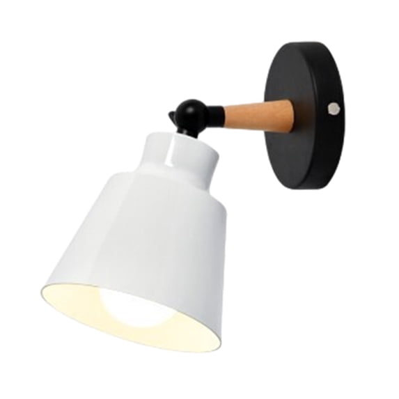 Tunhigl Modern Black Wall Sconce Lamp, Iron and Wood Bedside Light Fixture for Bedroom, Hallway, or Study Room - E27 Bulb Not Included, Sleek and Compact Design White