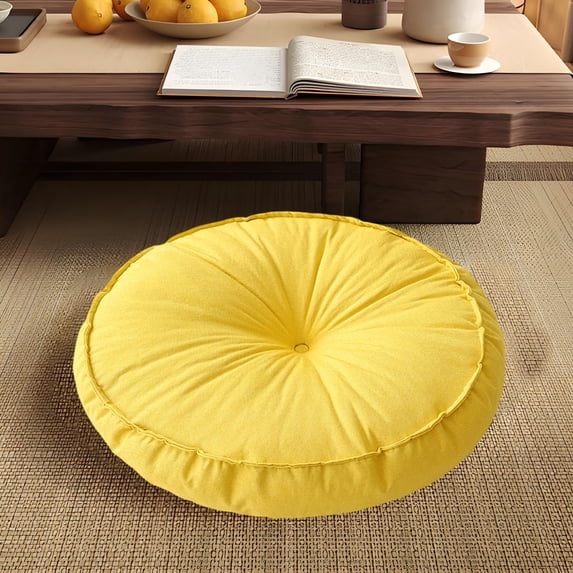 Tunhigl Natural Linen Square Floor Cushion - Thick Japanese-Style Tatami Pouf for Balcony, Window Seat, and Home Decor, Available in Multiple Colors Yellow