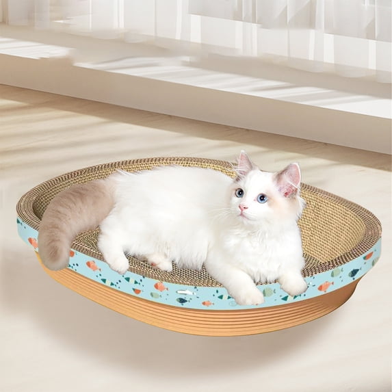 Tunhigl Oval Cat Scratching Post with Bed for Indoor Cats Durable Non-Shedding Scratcher Protecting Furniture and 360° Scratchable Design Stable Non-Slip Base Blue