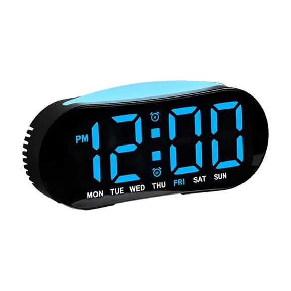 Tunhigl Oval Multi-Function LED Digital Alarm Clock with Time, Day Display, Adjustable Brightness, Dual Power Supply for Bedroom, Office, 3 Display Colors