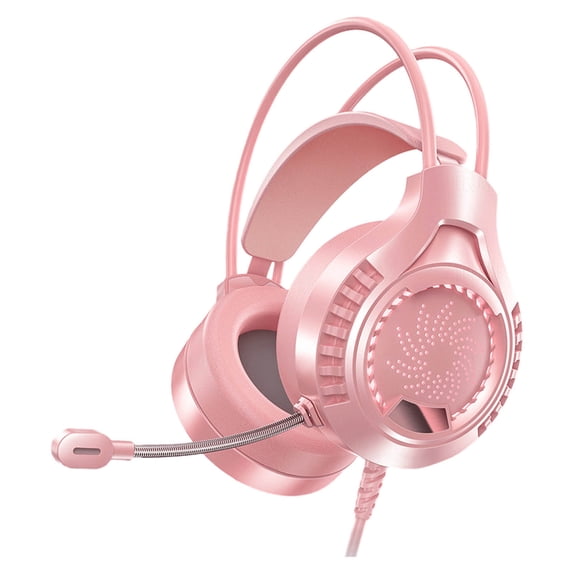 Tunhigl Pink Gaming Headset for Men Women with Flexable Mic ( 6Ft Cord ) Wired USB+3.5mm Dual Connectivity for PC - Over-Ear Headphones with LED Lights for Streaming & Esports (FPS, MOBA, RPG)