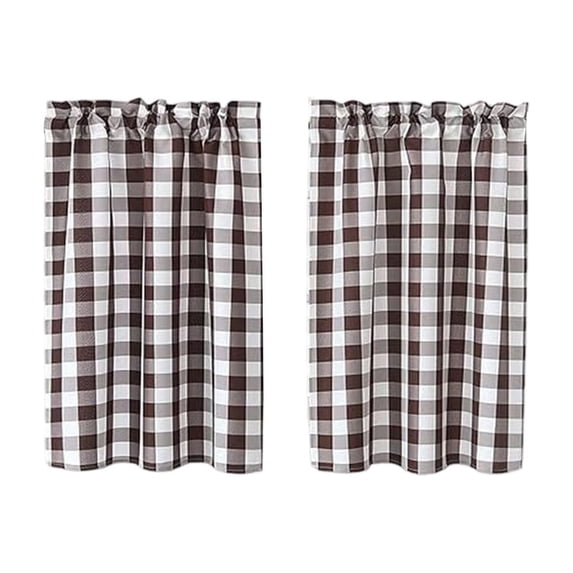 Tunhigl Plaid Printed 2-Piece Curtain Set, Light Filtering Window Curtains For Bedroom Kitchen Cafe