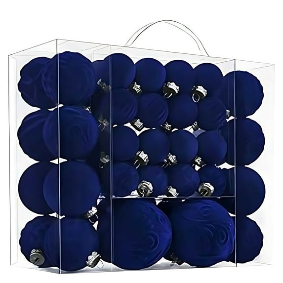 Tunhigl Premium 46-Piece Velvet Flocked Christmas Ornament Balls Set - Elegant Brown Xmas Tree Decorations with Hanging Ropes for Festive Home Decor Dark Blue