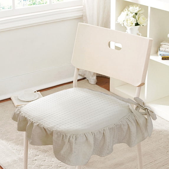 Tunhigl Princess Chair Cushion - European Style Dining Chair Pad, Breathable Linen Cover, Washable Girl Cute Seat Cushion for Home Decor Beige
