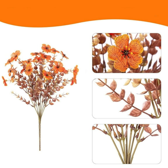 Tunhigl Realistic Artificial Fall Flowers Bouquet - Thanksgiving Halloween Christmas Wedding Party Home Garden Decoration Stems with Vivid Colors Orange