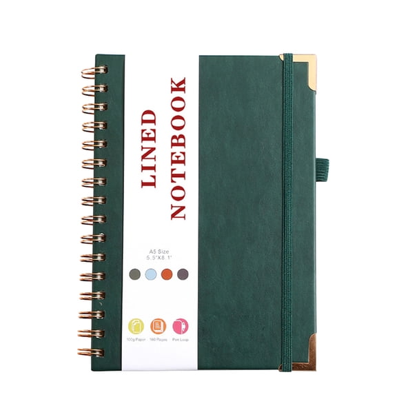 Tunhigl Refillable A5 Wide-Ruled Student Notebook Thick Paper for Writers Professionals Travelers Green