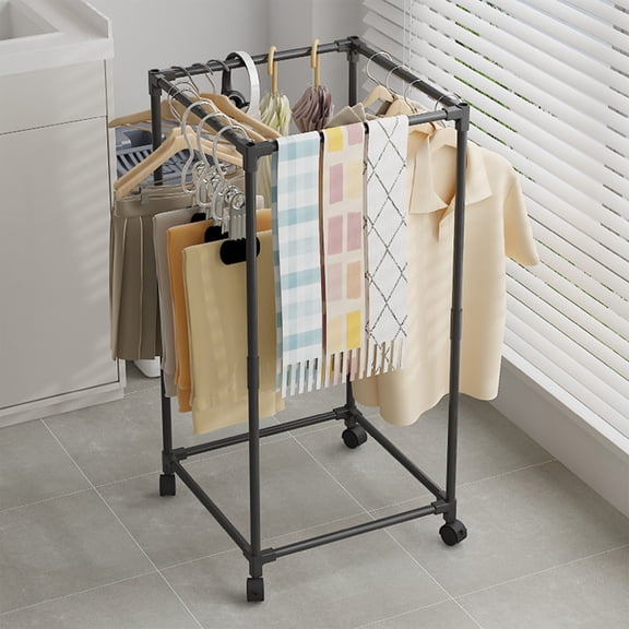 Tunhigl Rotating Floor Standing Clothes Drying Rack for Dormitories and Small Spaces - Compact Space Saving Storage for Hangers Black