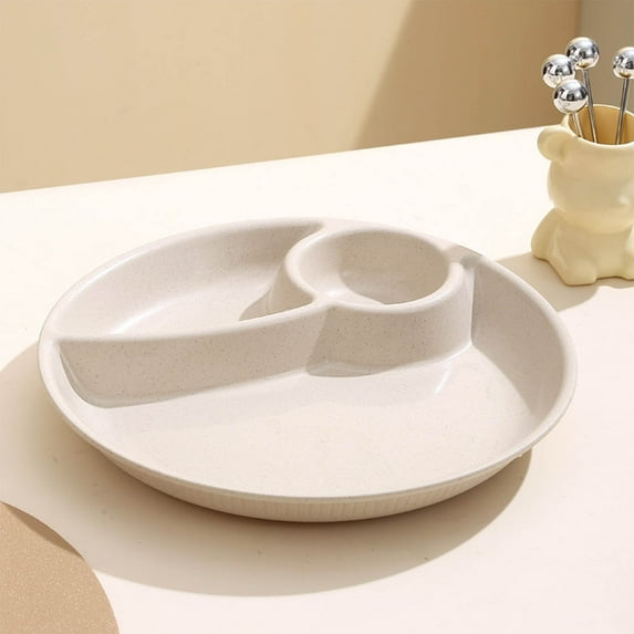 Tunhigl Round Divided Food Tray - Large Capacity Serving Platter with Compartments - Snack & Fruit Tray for Appetizer, Meal, Party for Home, Picnic, Buffet, Entertaining - Dishwasher Safe Beige