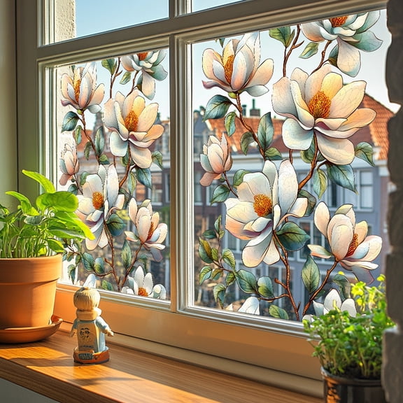 Tunhigl Self-Adhesive Green Plant Wall Stickers - Easy Peel & Stick Nature-Themed Decor for Bedroom, Living Room, Nursery White