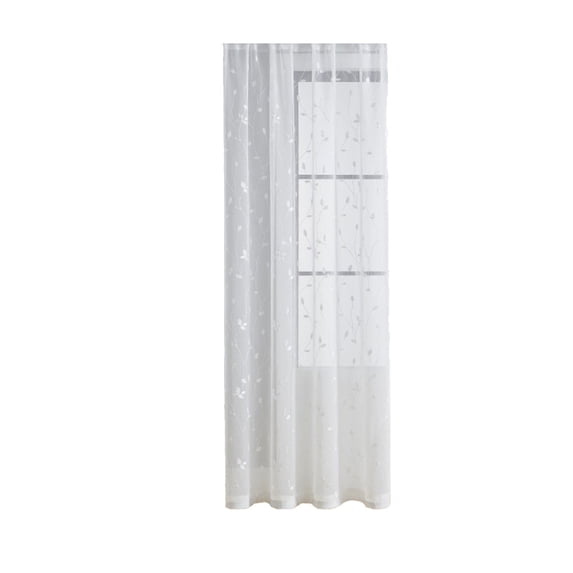Tunhigl Sheer Curtains 63 Inches Long Leaf Embroidered Bedroom Curtain Decorative Window Treatment Semi Sheer for Bedroom Living Room Decorations 63x54in 1Pc White