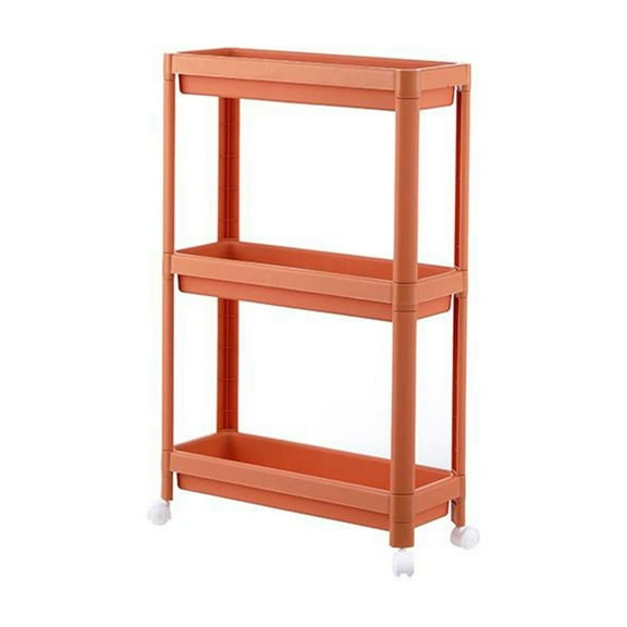 Tunhigl Slim 3-Tier Rolling Storage Cart with Wheels for Kitchen Bathroom Laundry Living RoomSmall Narrow Space Saveing Utility Cart Mobile Shelving Unit Orange