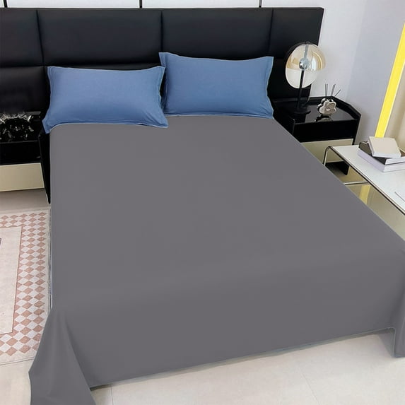 Tunhigl Solid Color Washed Twin / Twin XL Flat Sheet - Luxurious Twin Size Bed Top Sheets for Bedroom Dorm Dark Gray