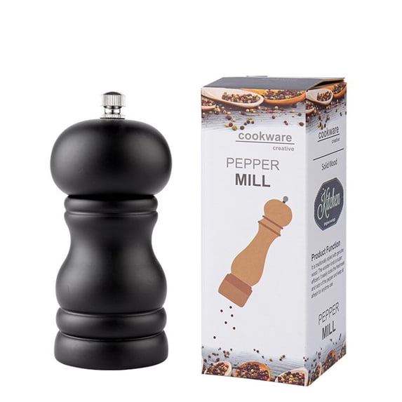 Tunhigl Solid Wood Pepper Grinder - Manual Spice Mill for Pepper & Sichuan Peppercorns, Rustic Kitchen Decor, Adjustable Grind Coarseness Black