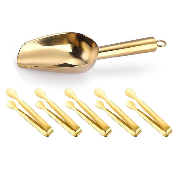 Tunhigl Stainless Steel Ice Scoop and Clips Set - Heavy Duty Metal Ice Shovel for Freezer, Candy, Coffee Beans, Sugar - Perfect for Home Kitchen, Bar, Wedding Gold