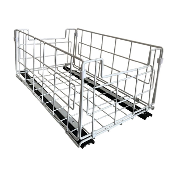 Tunhigl Stainless Steel Pull-Out Under Sink Organizer - Space-Saving Kitchen & Bathroom Metal Mesh Storage Rack with Hanging Hooks White