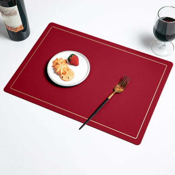 Tunhigl Stylish Double Sided Leather Table Runner Placemat - Heat Resistant Placemats for Dining, Rustic Farmhouse Table Mat, Cowboy Home Accent & Ranch Style Kitchen Decor Red