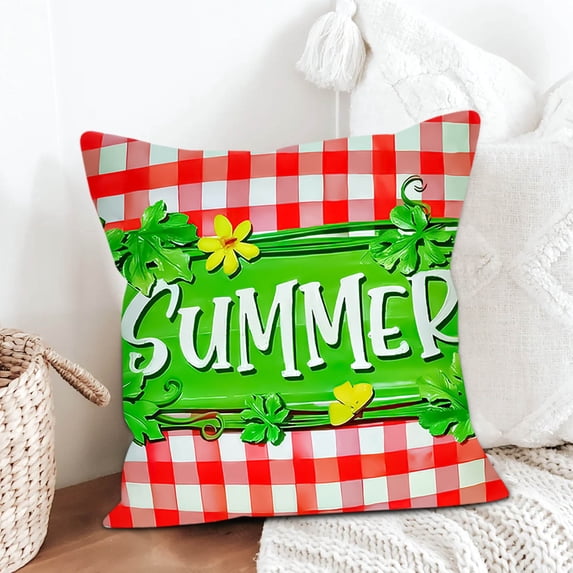 Tunhigl Summer Watermelon Geometric Printed Throw Pillow Cover for Living Room Sofa Decor, 16x16 Inch Reversible Design, Hand Washable Soft Polyester Linen Fabric Green