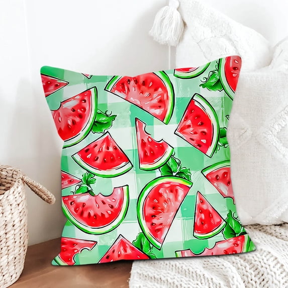 Tunhigl Summer Watermelon Geometric Printed Throw Pillow Cover for Living Room Sofa Decor, 16x16 Inch Reversible Design, Hand Washable Soft Polyester Linen Fabric Green