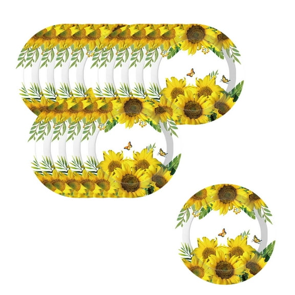 Tunhigl Thanksgiving Heavy Duty Disposable Dinner Plates 16-Pack Large Paper Party Plates for Fall Holiday Gatherings Family Reunions and Easy Cleanup with Vibrant Sunflower Design