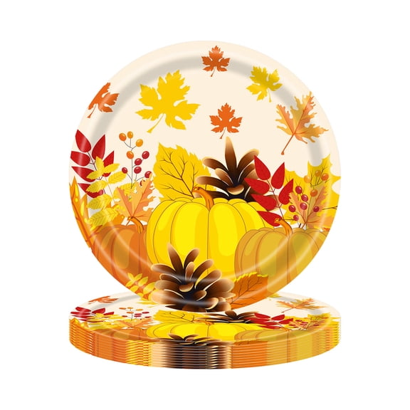 Tunhigl Thanksgiving Tableware Set 20pcs Autumn Harvest Party Supplies with Pumpkin Maple Leaf Design Disposable Dinnerware for Fall Festive Events Family Gatherings