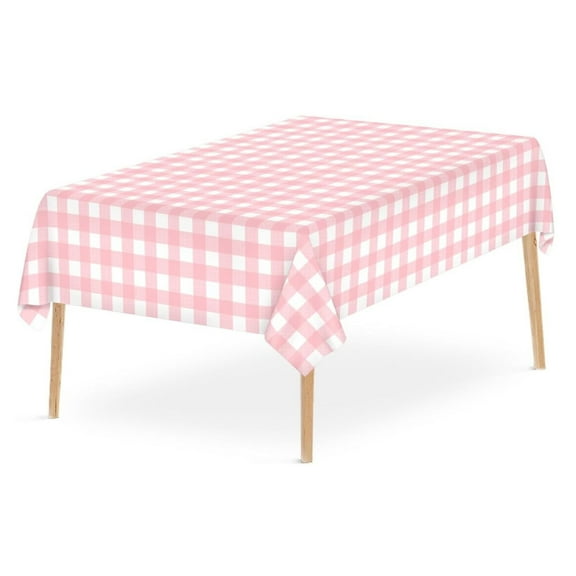 Tunhigl Thick Checkered Disposable Tablecloth PEVA Plastic Rectangle Table Cloth Durable Waterproof Oil-Proof 54x108in Pink