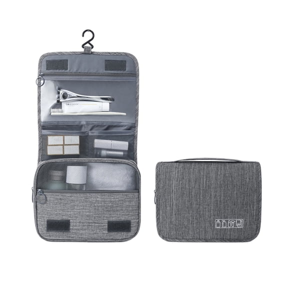 Tunhigl Travel Wet/Dry Separated Makeup Organizer Hanging Toiletry Bag for Travelers | Leak-Proof Cosmetic Case with Metal Zipper & Hooks Gray