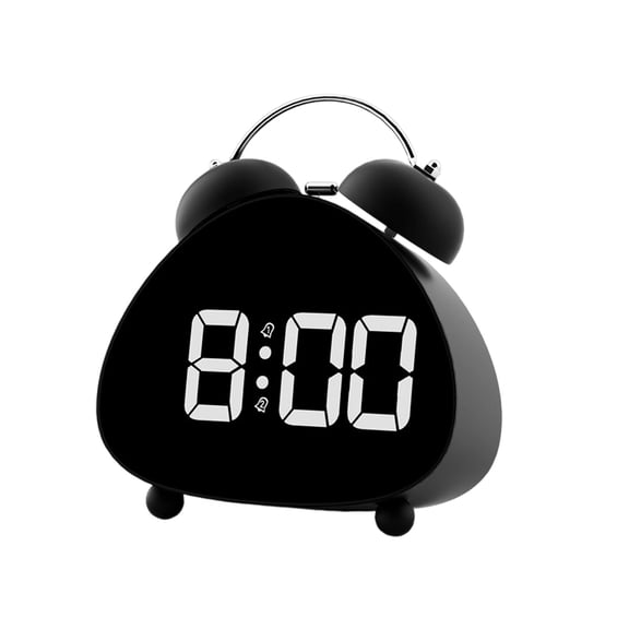 Tunhigl Triangle Twin Bell LED Alarm Clock, Silent Non-Ticking with Large Digital Display & Gentle Wake-Up Tone, Compact Desk Clock for Students, Bedroom, Office, 2 Colors