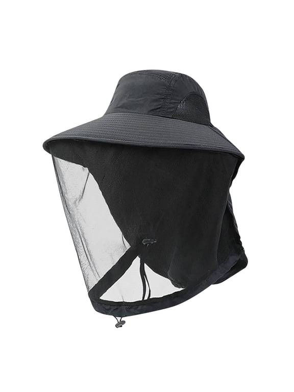 UPF 50+ Sun Protective Mosquito Net Hat with Extra Fine Mesh for Hiking Camping Gardening Adults Kids Spring Fall Lightweight Breathable Face Neck Insect Protection Hood Black
