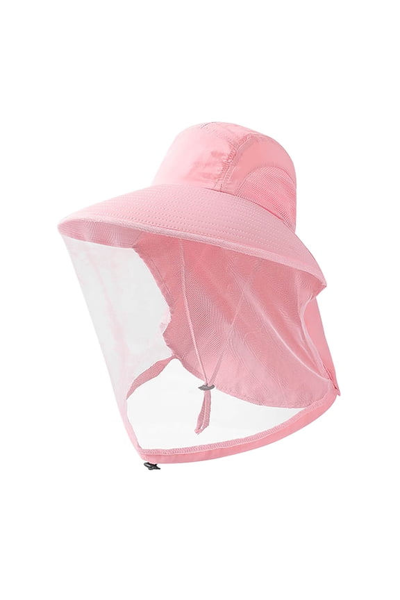 UPF 50+ Sun Protective Mosquito Net Hat with Extra Fine Mesh for Hiking Camping Gardening Adults Kids Spring Fall Lightweight Breathable Face Neck Insect Protection Hood Pink