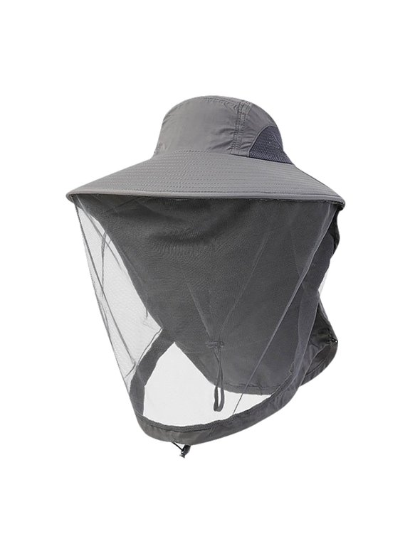 UPF 50+ Sun Protective Mosquito Net Hat with Extra Fine Mesh for Hiking Camping Gardening Adults Kids Spring Fall Lightweight Breathable Face Neck Insect Protection Hood Dark Gray