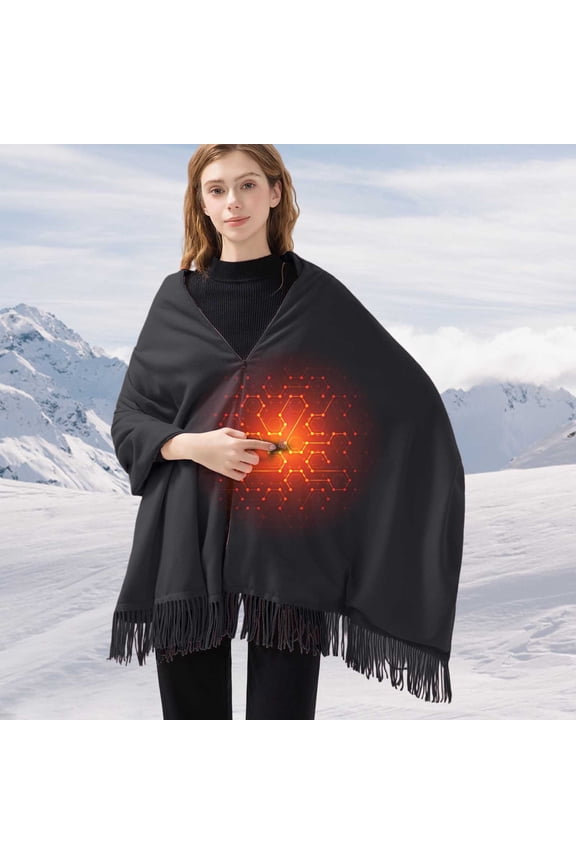 USB Heated Shawl Washable Portable Warm Wrap for Home Office Travel Winter Warmth Gift Women Men Machine Washable 3 Heat Levels Auto Shut-Off Safety Comfort Black
