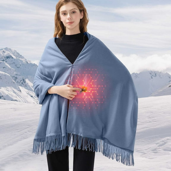 Tunhigl USB Heated Shawl Washable Portable Warm Wrap for Home Office Travel Winter Warmth Gift Women Men Machine Washable 3 Heat Levels Auto Shut-Off Safety Comfort Gray
