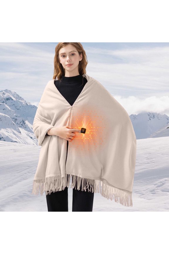 USB Heated Shawl Washable Portable Warm Wrap for Home Office Travel Winter Warmth Gift Women Men Machine Washable 3 Heat Levels Auto Shut-Off Safety Comfort Khaki