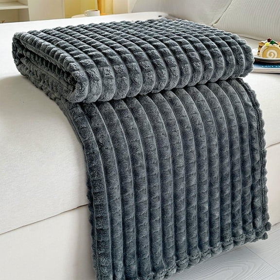 Tunhigl Ultra Soft Plush Fleece Throw Blanket Striped Design Warm Lightweight Cozy for Sofa Living Room Decor Machine Washable All-Season Gift for Christmas Holiday Dark Gray
