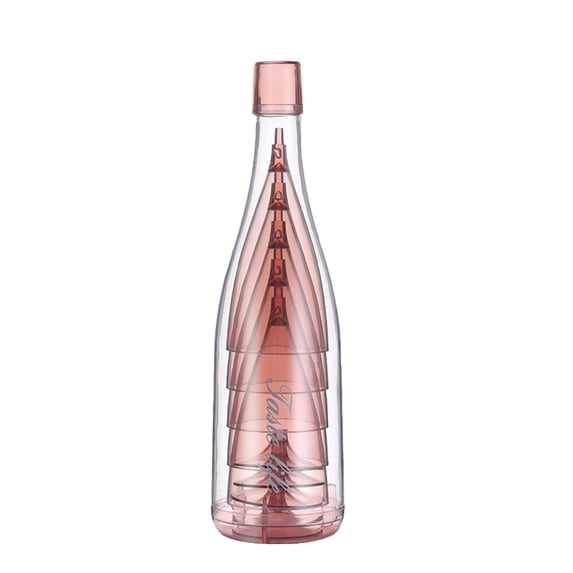 Tunhigl Unbreakable Champagne Glasses Set with 5 High Ball Glasses and Detachable Juice Cups Portable Camping Cocktail Glasses Pink