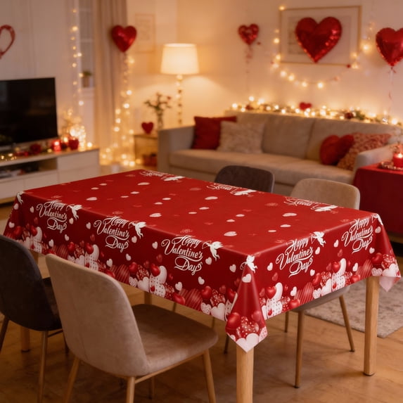 Tunhigl Valentine's Day Disposable Tablecloth Rectangle 54x108 Inches Heart Pattern for Romantic Parties Outdoor Dining Holiday Decor Red