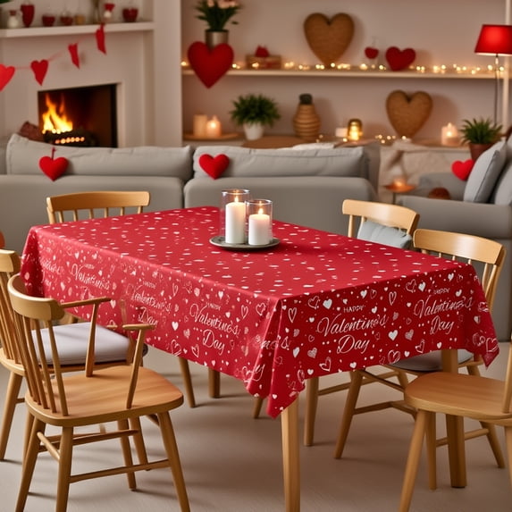 Tunhigl Valentine's Day Disposable Tablecloth Rectangle 54x108 Inches Heart Pattern for Romantic Parties Outdoor Dining Holiday Decor Red